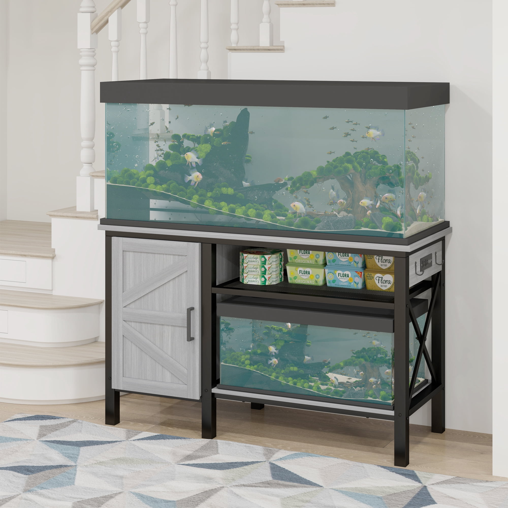 Uforic 55-75 Gallon Large Metal Aquarium Stand with Storage,Ideal for Fish Tanks, Turtle Tanks,Gray