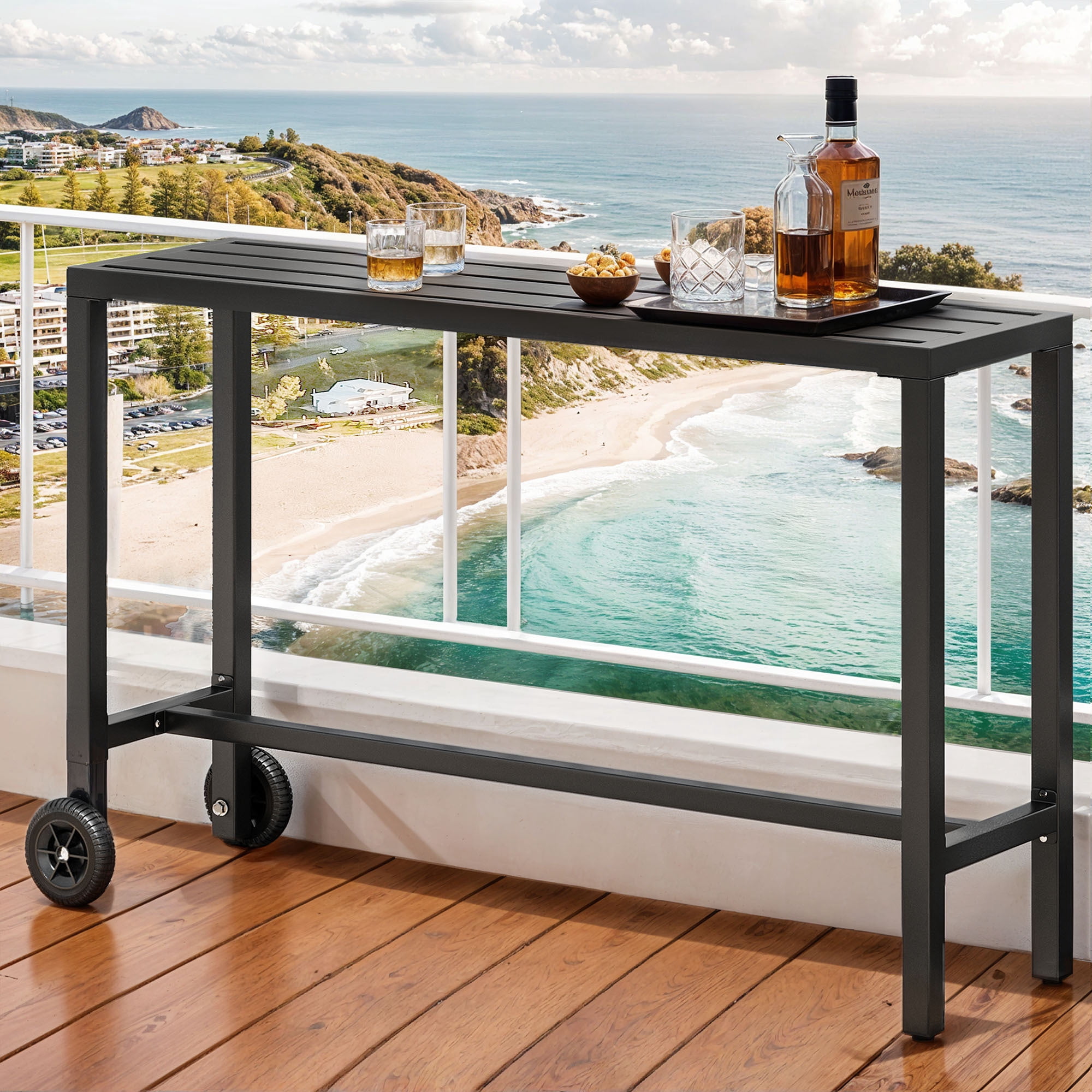 Uforic 55 Inch Outdoor Bar Table, Rectangle Narrow Counter Height Patio Table, Suitable for Balcony Patio Garden Yard Poolside, Black