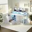 DWVO L Shaped Desk, 55 Inch With Power Outlets, LED Lights, File