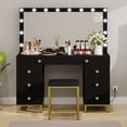 thumbnail image 1 of Uforic 55" Vanity Desk with Lighted Mirror & Power Outlet & 8 Drawers, Modern Makeup Vanity Table Set with Storage Stool, Black, 1 of 9