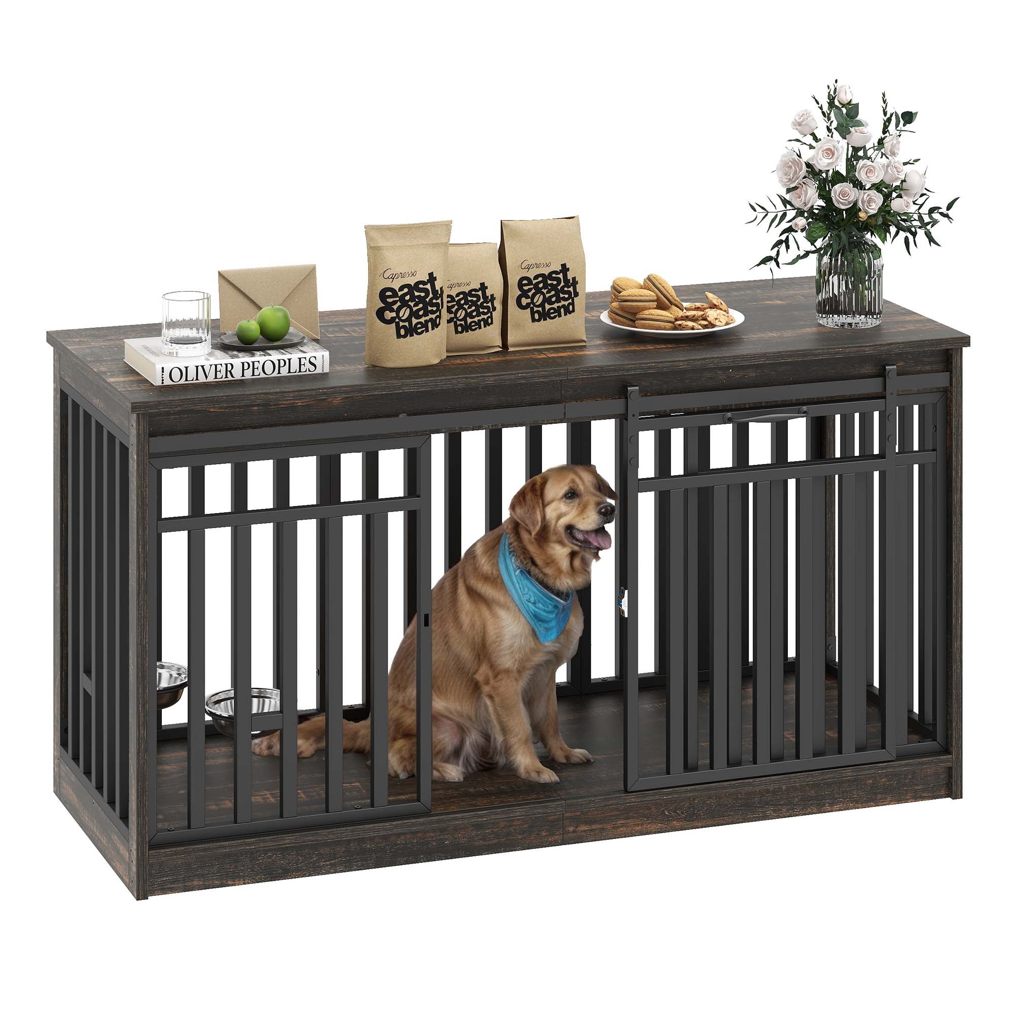 Uforic 55'' W Double Dog Crate Furniture With Sliding Barn Doors