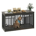 thumbnail image 1 of Uforic 55'' W Double Dog Crate Furniture With Sliding Barn Doors & Bowl,Indoor Furniture Style Wooden Large Dog Kennel, 1 of 8