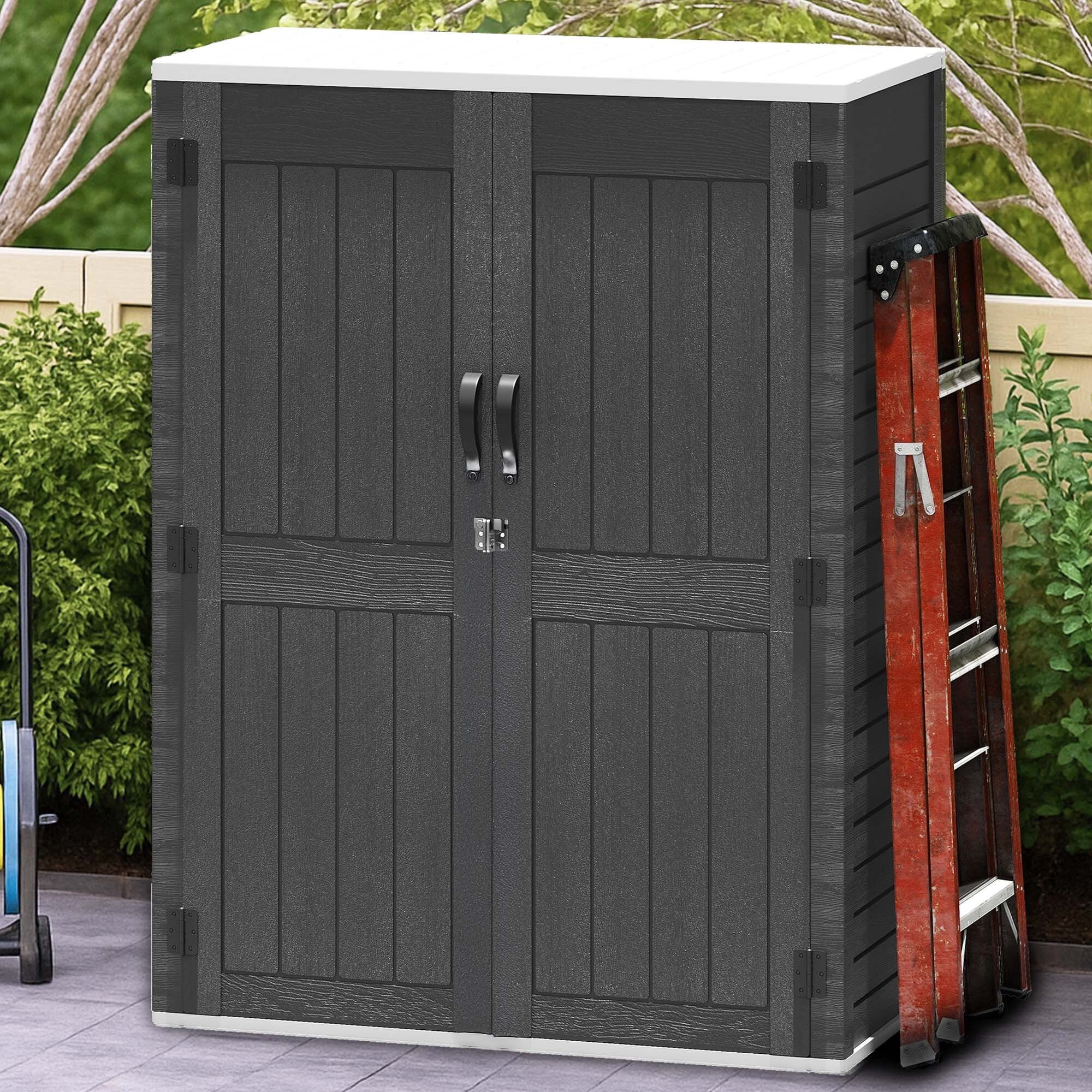 Uforic 59 Cu. Ft. Vertical Outdoor Storage Shed, Weatherproof Resin Cabinet with Double-Wall Panels & Floor, Lockable, Dark Gray (Shelves Not Included)