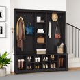 thumbnail image 1 of Uforic 59" Hall Tree with Shoe Storage, Coat Rack with Bench for Entryway Corner Narrow Adjustable Shelf, Black, 1 of 9