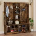 thumbnail image 1 of Uforic 59" Hall Tree with Shoe Storage, Farmhouse Coat Rack with Bench for Entryway Corner Narrow Adjustable Shelf, Brown, 1 of 9