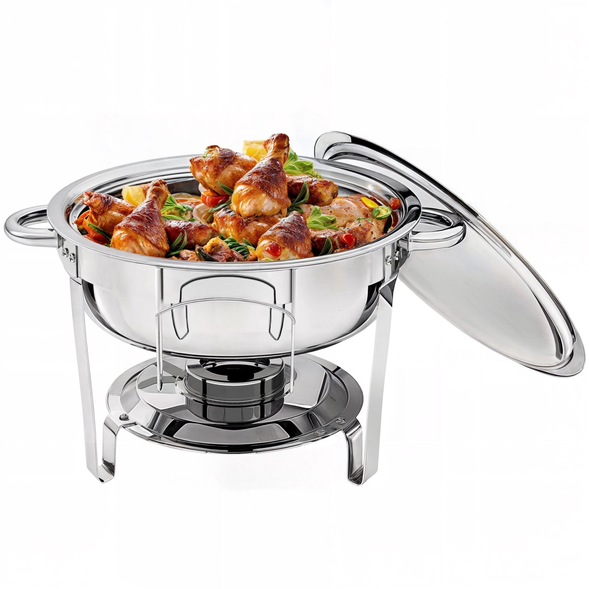 Uforic 5QT Chafing Dish Buffet Set, Round Stainless Steel Chafers and Buffet Warmers Sets with Food Pan, Fuel and Lid Holder, 1 pack
