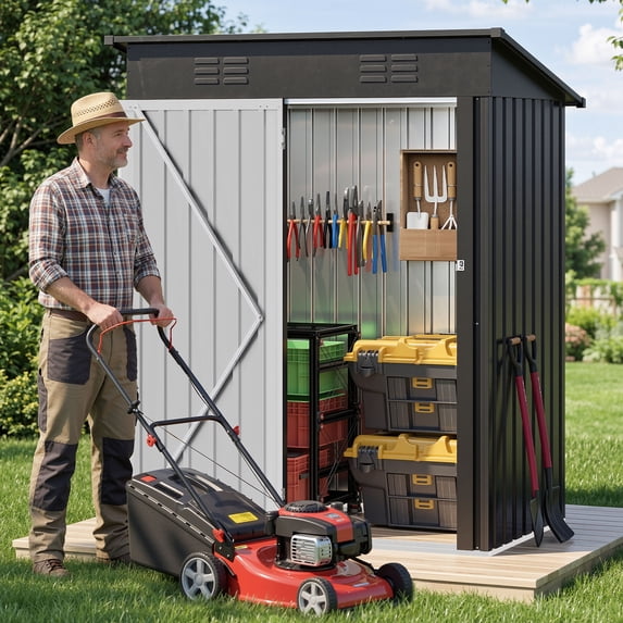 Uforic 5x3 FT Outdoor Storage Shed, Sturdy Metal Tool Sheds with Secure Door & Air Vent for Garden, Patio, Lawn, Store Bike, Trash Can, Lawnmower, Dark Gray
