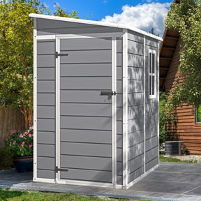 Uforic 5x4 FT Resin Outdoor Storage Shed with Floor, Resin Large with Lockable Door & Window, Waterproof