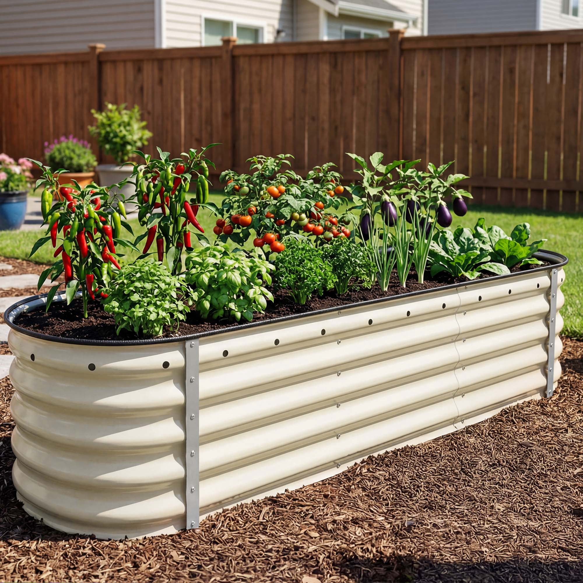 Uforic 6.2ft x 2ft Outdoor Raised Garden Bed Kits,6 in 1 Large Galvanized Metal Patio Planter Box with Safety Rubber & Gloves, for Vegetables Flowers,White