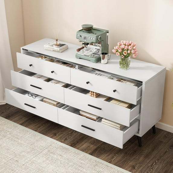 Uforic 6-Drawer Double Wood Dresser Storage Cabinet, Chest of Drawers for , White