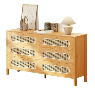 Uforic 6-Drawer Horizontal Double Dresser, Wood Chest of Drawers, Natural