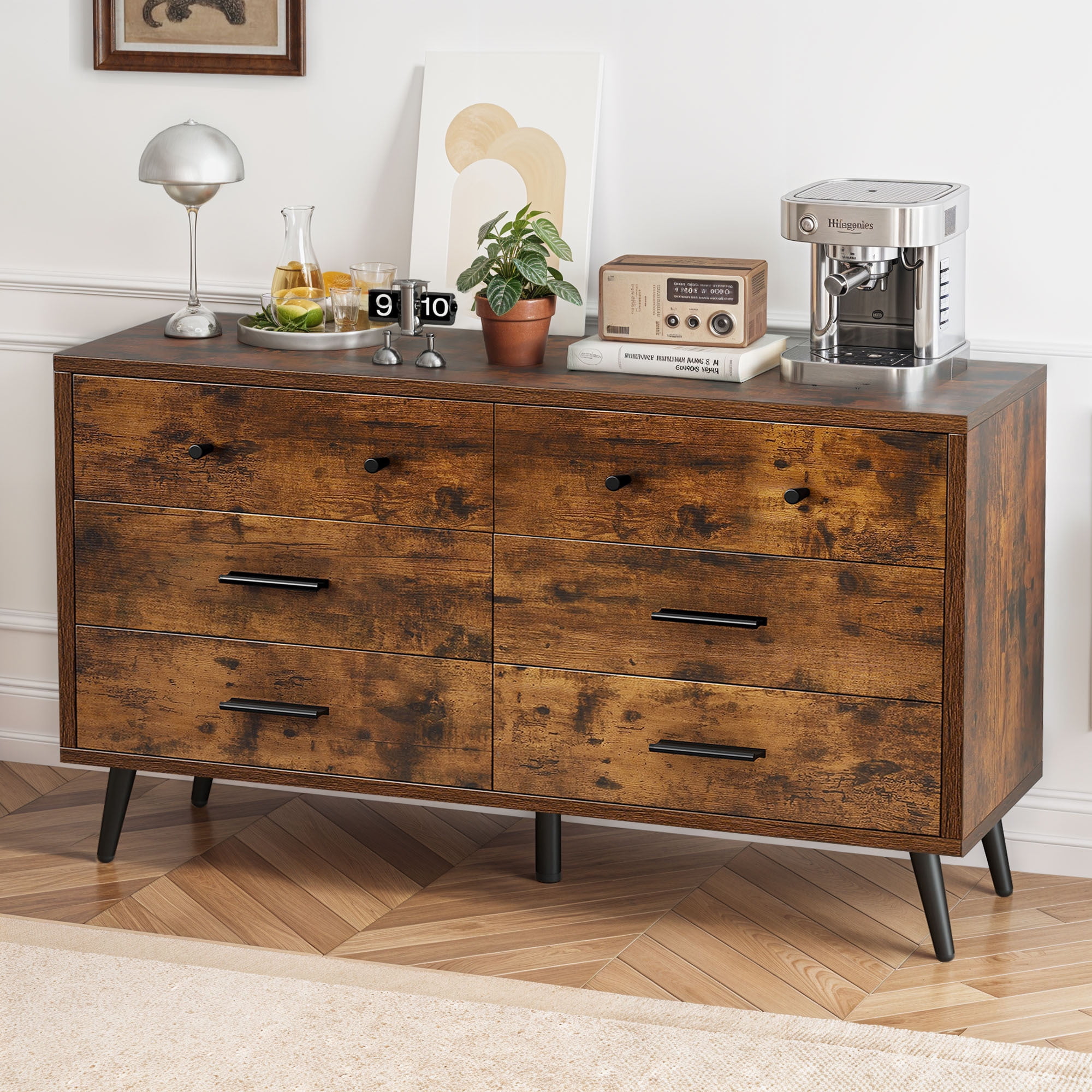 Uforic 6-Drawer Horizontal Dresser for , Wood Chest of Drawers, Brown