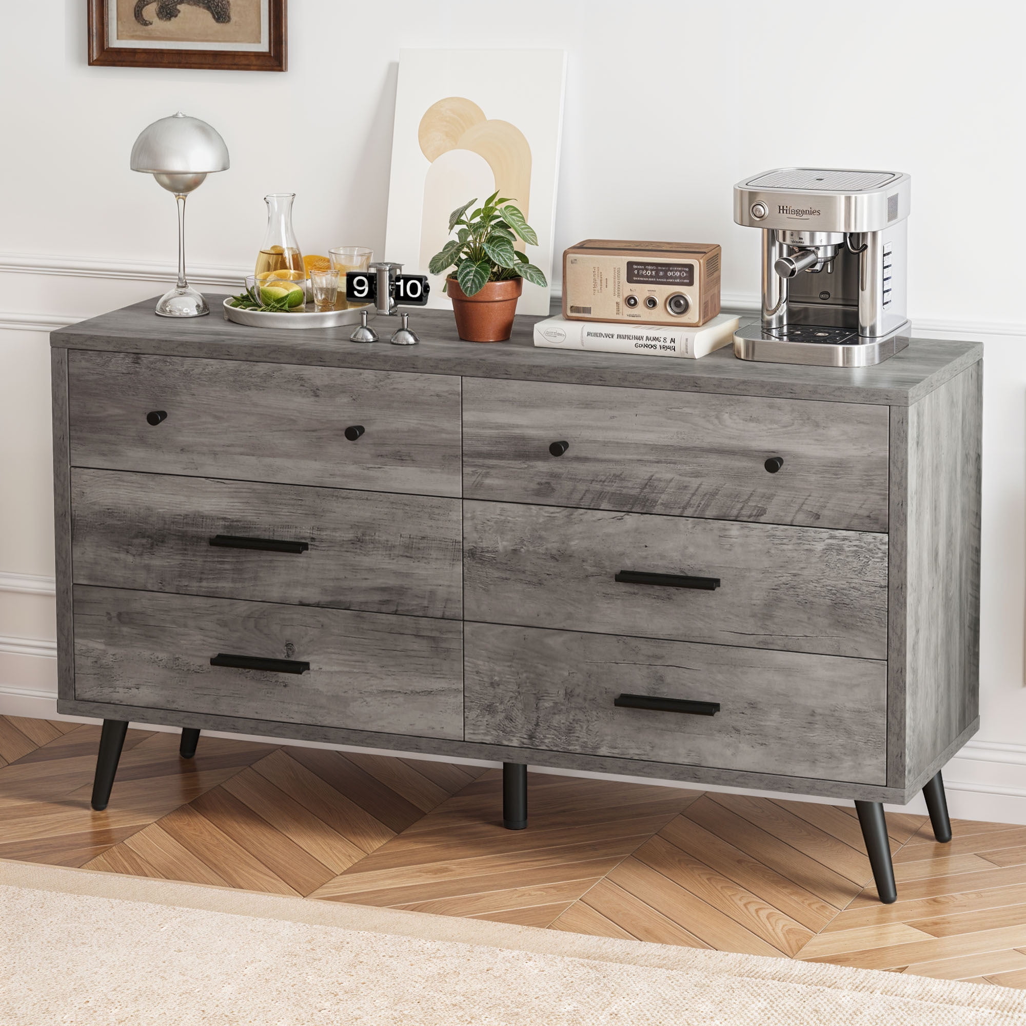 Uforic 6-Drawer Horizontal Dresser for , Wood Chest of Drawers, Gray