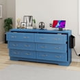 thumbnail image 1 of Uforic 6-Drawer Wood Dresser with Power Outlets, Chest of Drawers Double Dresser, Blue, 1 of 10
