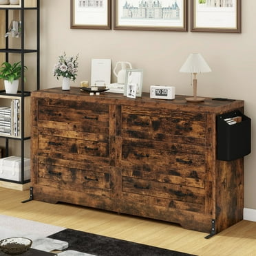 Uforic 6 Drawers Double Dresser with Power Outlets, MDF Chest of Drawers Storage Cabinet, Brown