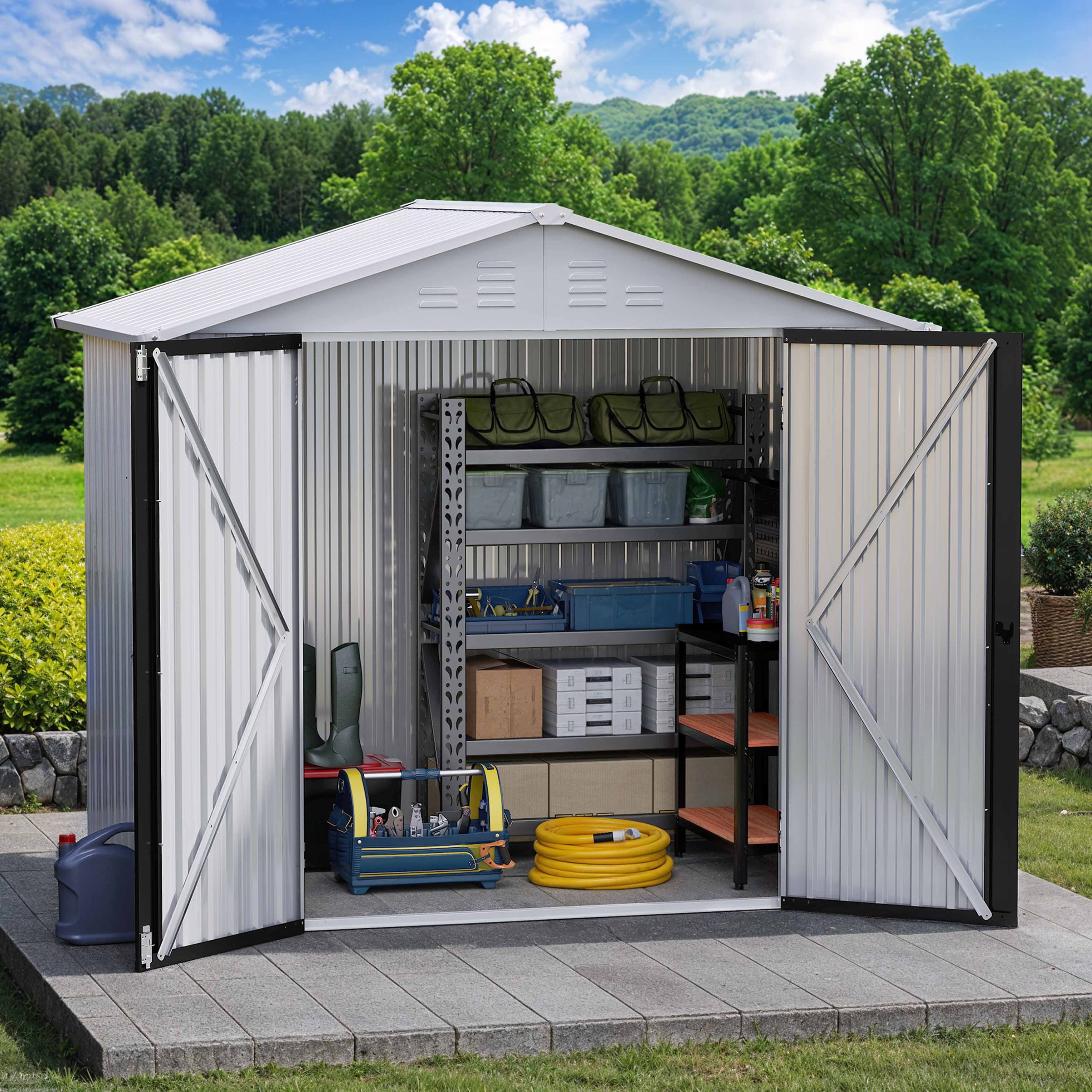 Uforic 6 Ft x 4 Ft Outdoor Tool Shed with Air Vents & Lockable Doors for Bikes & Tools, White