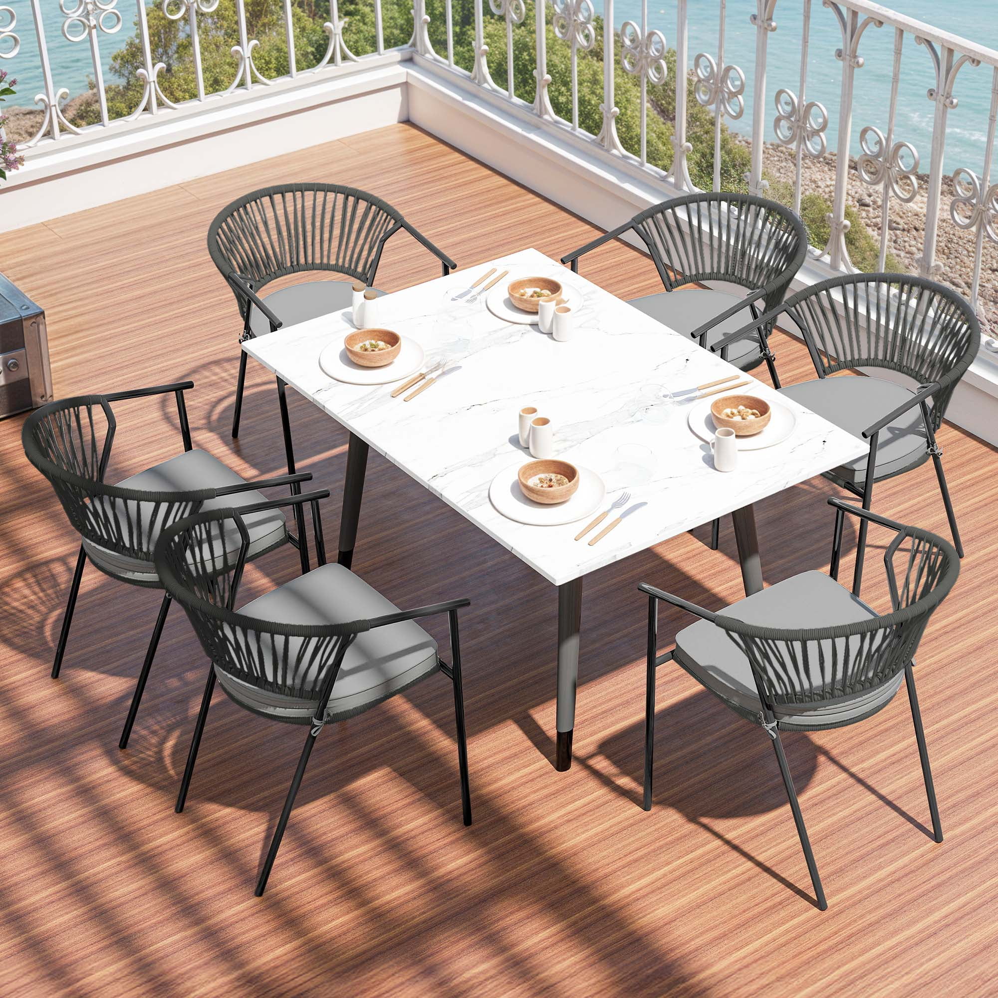 Uforic 6-Piece Outdoor Patio Dining Chairs with Cushion, Stackable Patio Chairs for Garden, Backyard, or Poolside,Gray
