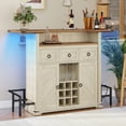 thumbnail image 1 of Uforic 6 Tier Home Bar Unit with LED Light, 55" Wine Cabinet with 2 Drawers, Farmhouse Mini Liquor Bar with Wine Rack and Footrest Bar Table for Home Pub, Party, Walnut, 1 of 9