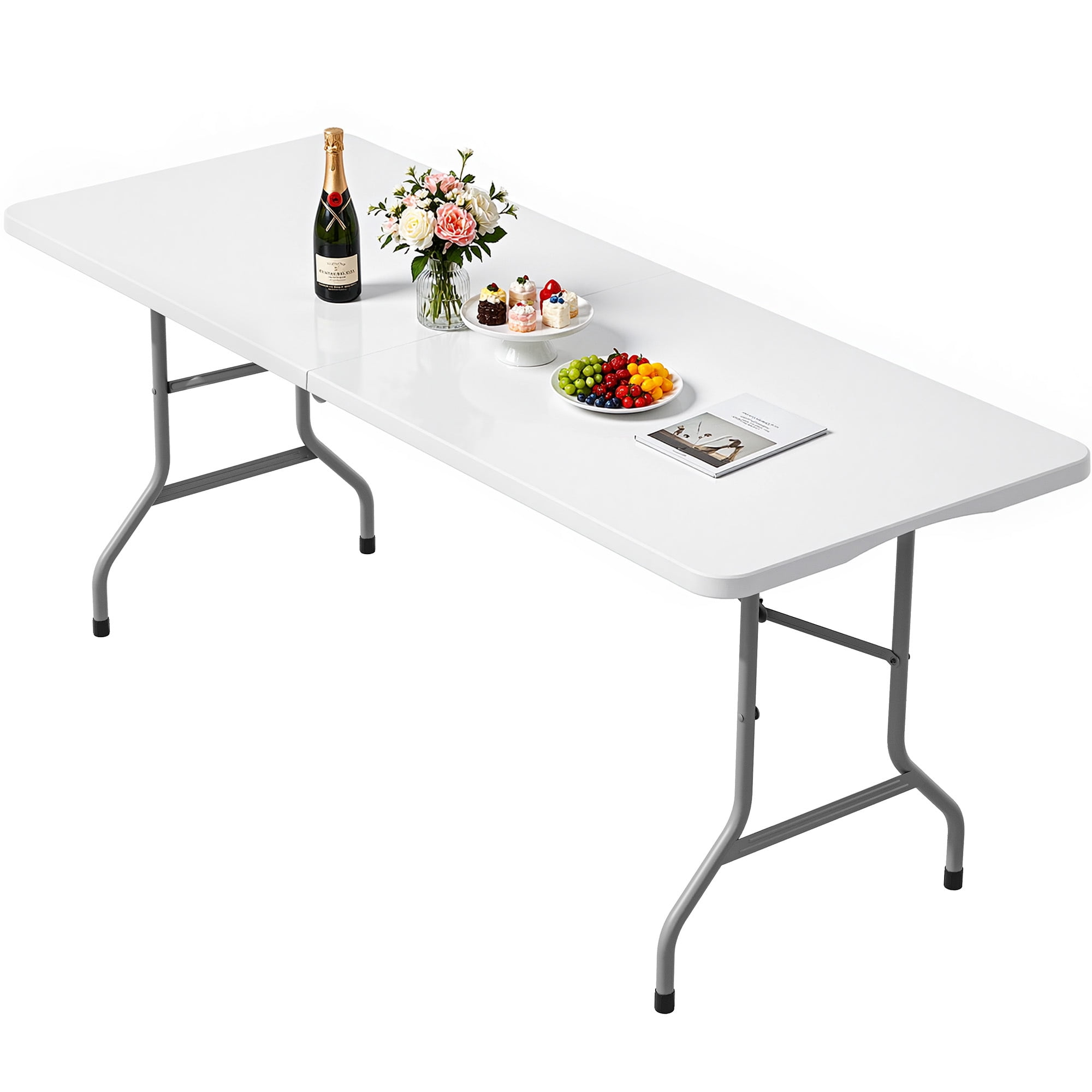 Uforic 6 ft Folding Table, Heavy Duty 1.38" Thick Tabletop, Portable Foldable Table with Built-in Carry Handle, Ideal for Indoor Events, Camping, Picnic, Party, Patio and Outdoor Gatherings, White