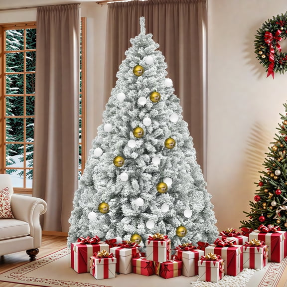 Uforic 6 ft Pre-lit Snow Flocked Artificial Christmas Tree with 880 Branch Tips, Green