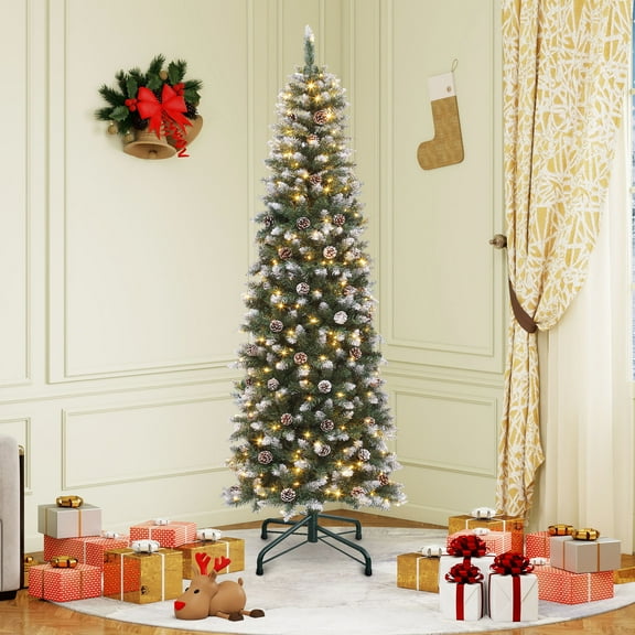 Uforic 6 ft Prelit Flocked Artificial Christmas Tree with 618 Tips & 250 Warm-white Lights, Remote Control, Green