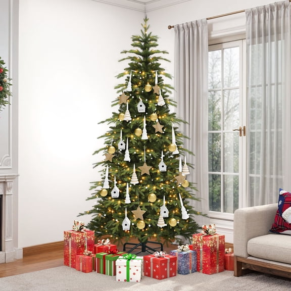 Uforic 6 ft Prelit Slim Pencil Artificial Christmas Tree with 1628 PE&PVC Tips & 300 Lights,11 Light Modes, Green