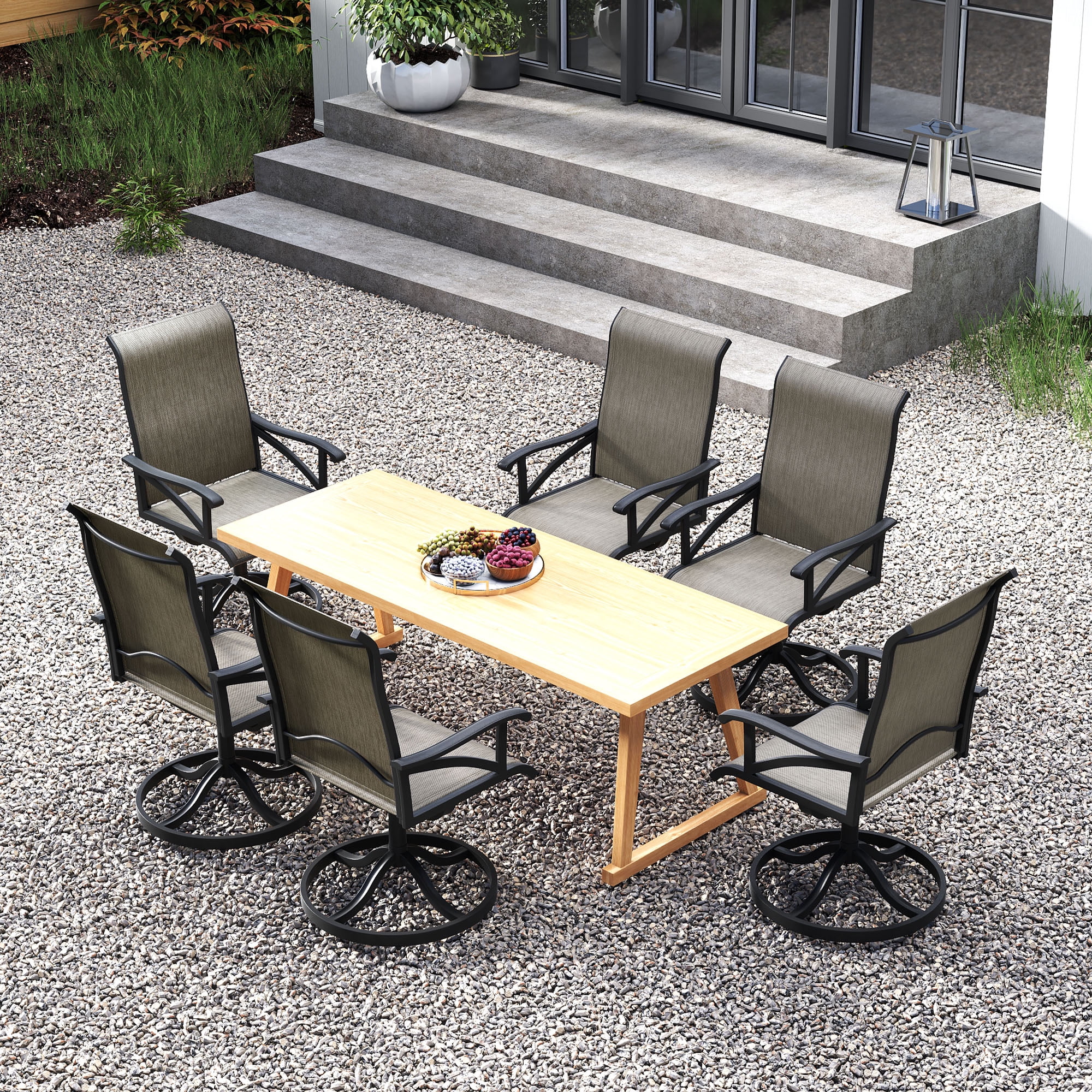 Uforic 6 pcs 360° Swivel Chairs, Outdoor Dining Chairs, Set of 6 Dining Chairs, Ideal for Patio, Garden, Backyard, and Porch, All-weather Material, Breathable Textilene Fabric, Brown