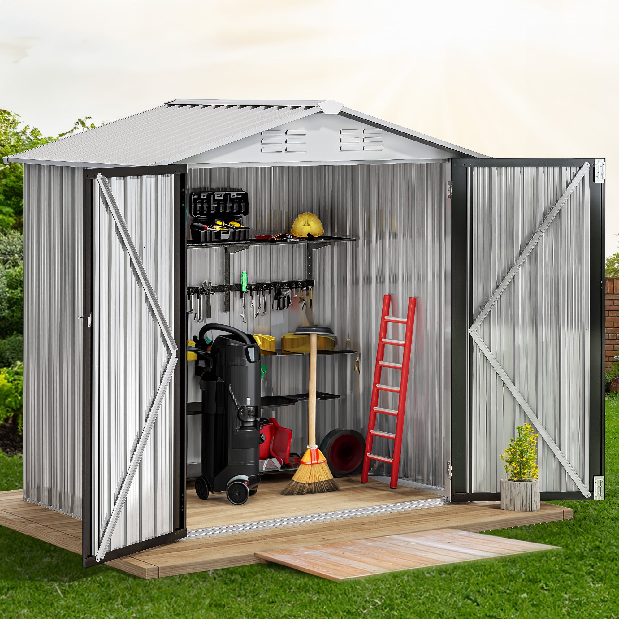 Uforic 6' x 4' Outdoor Metal Storage Shed, Large Tools Storage Shed ...