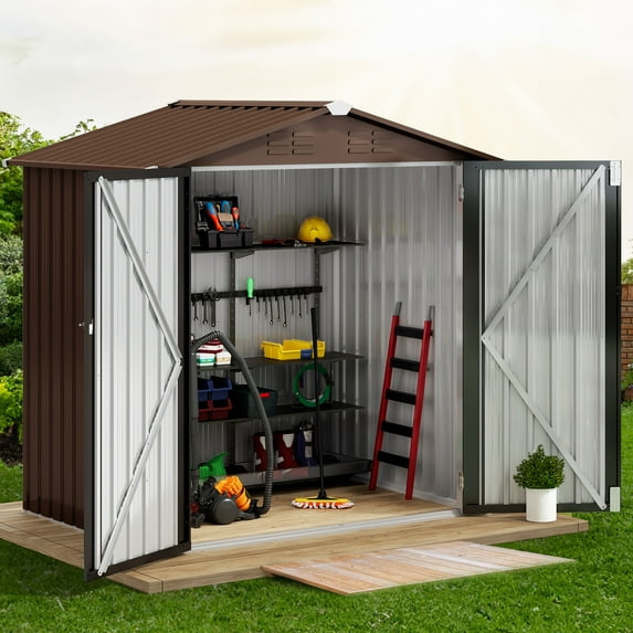 Uforic 6' x 4' Outdoor Metal Storage Shed, Large Tools Storage Shed, Heavy Duty Storage House with Lockable Double Doors & Air Vent for Backyard, Patio, Lawn, Brown