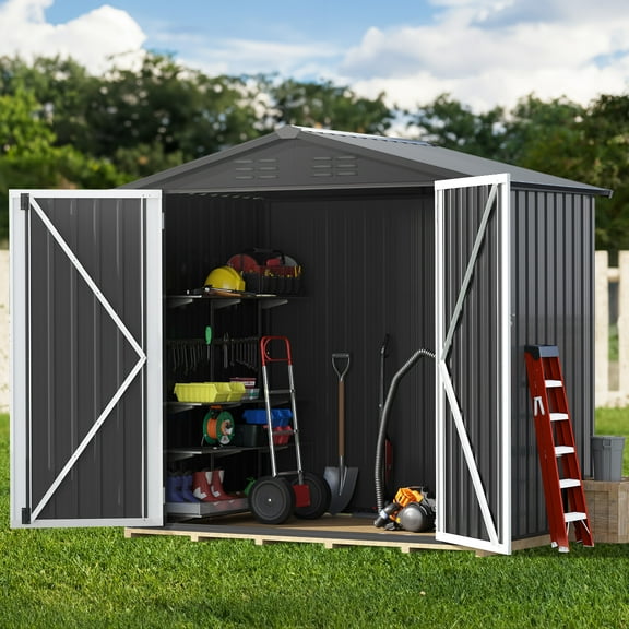Uforic 6' x 4' Outdoor Metal Storage Shed, Large Tools Storage Shed, Heavy Duty Storage House with Lockable Double Doors & Air Vent for Backyard, Patio, Lawn, Dark Gray