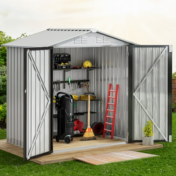 Uforic 6' x 4' Outdoor Metal Storage Shed, Large Tools Storage Shed, Heavy Duty Storage House with Lockable Double Doors & Air Vent for Backyard, Patio, Lawn, White