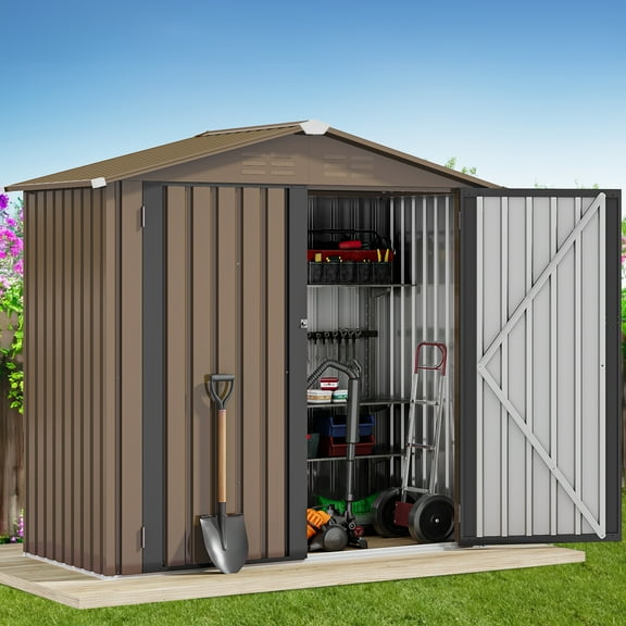 Uforic 6' x 4' Outdoor Metal Storage Shed, Large Tools Storage Shed with Lockable Double  Doors & Air Vent for Backyard, Patio, Lawn