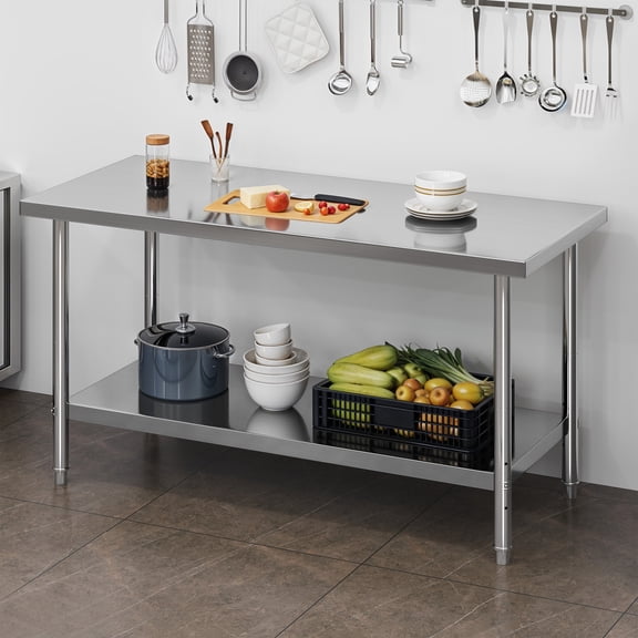 Uforic 60" ×24" Stainless Steel Table with Undershelf Adjustable, NSF Commercial Kitchen Work Table