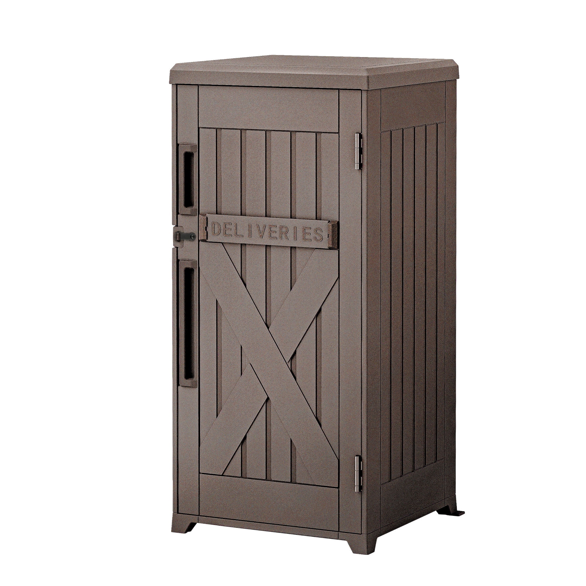 Uforic 60 Gallon Lockable Package Delivery Box, Double Wall Waterproof Resin Outdoor Parcel Storage Box for Porch Curbside Yard, Brown