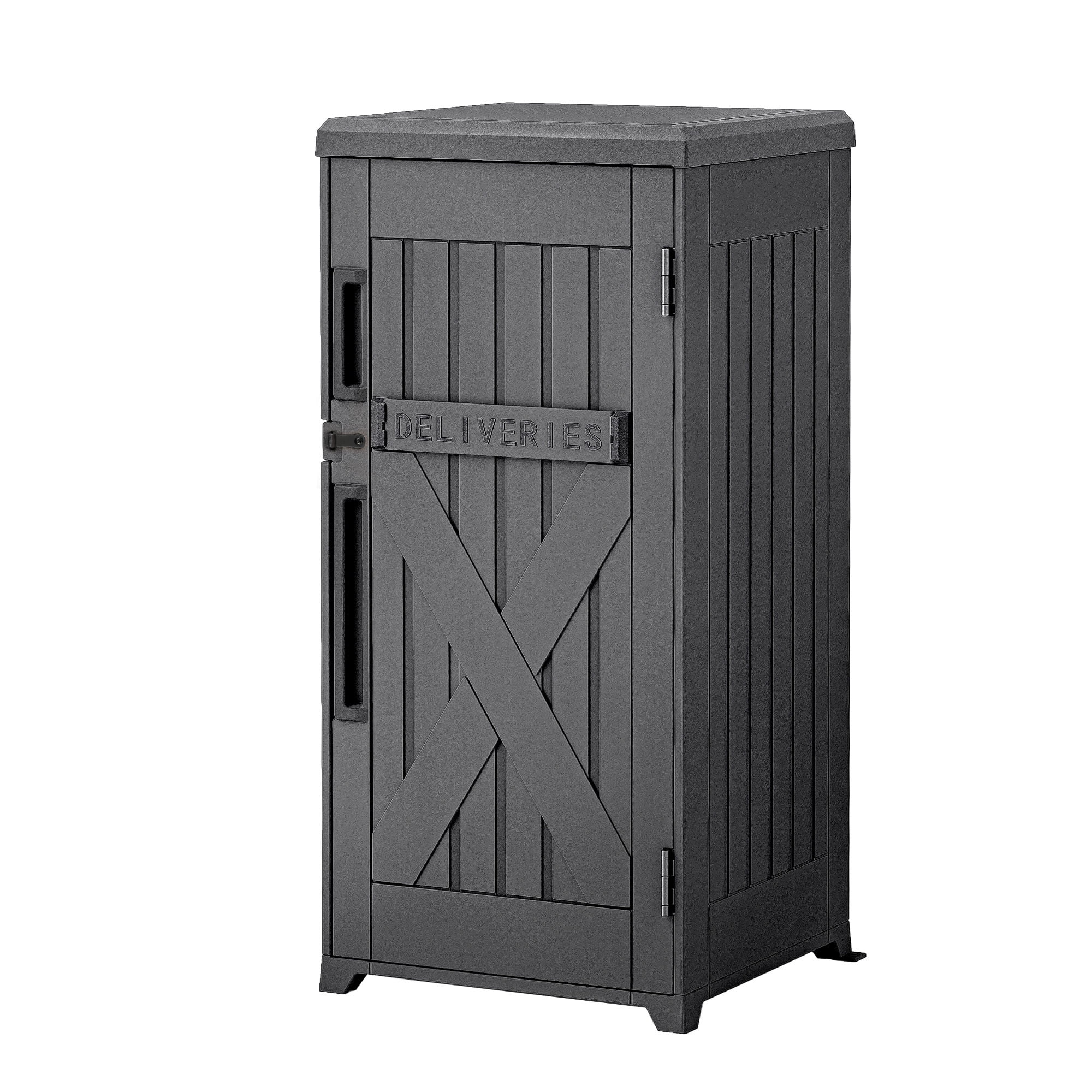 Uforic 60 Gallon Lockable Package Delivery Box, Double Wall Waterproof Resin Outdoor Parcel Storage Box for Porch Curbside Yard, Dark Gray