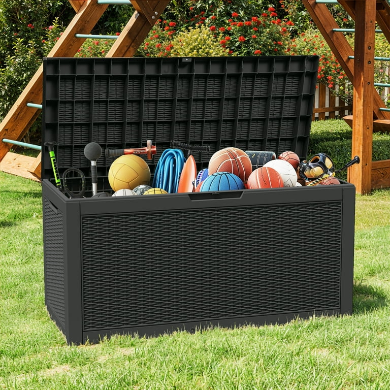 Uforic 60 Gallon Outdoor Resin Deck Box,Weatherproof&Lockable Rattan Storage Box for Garden Patio, Black