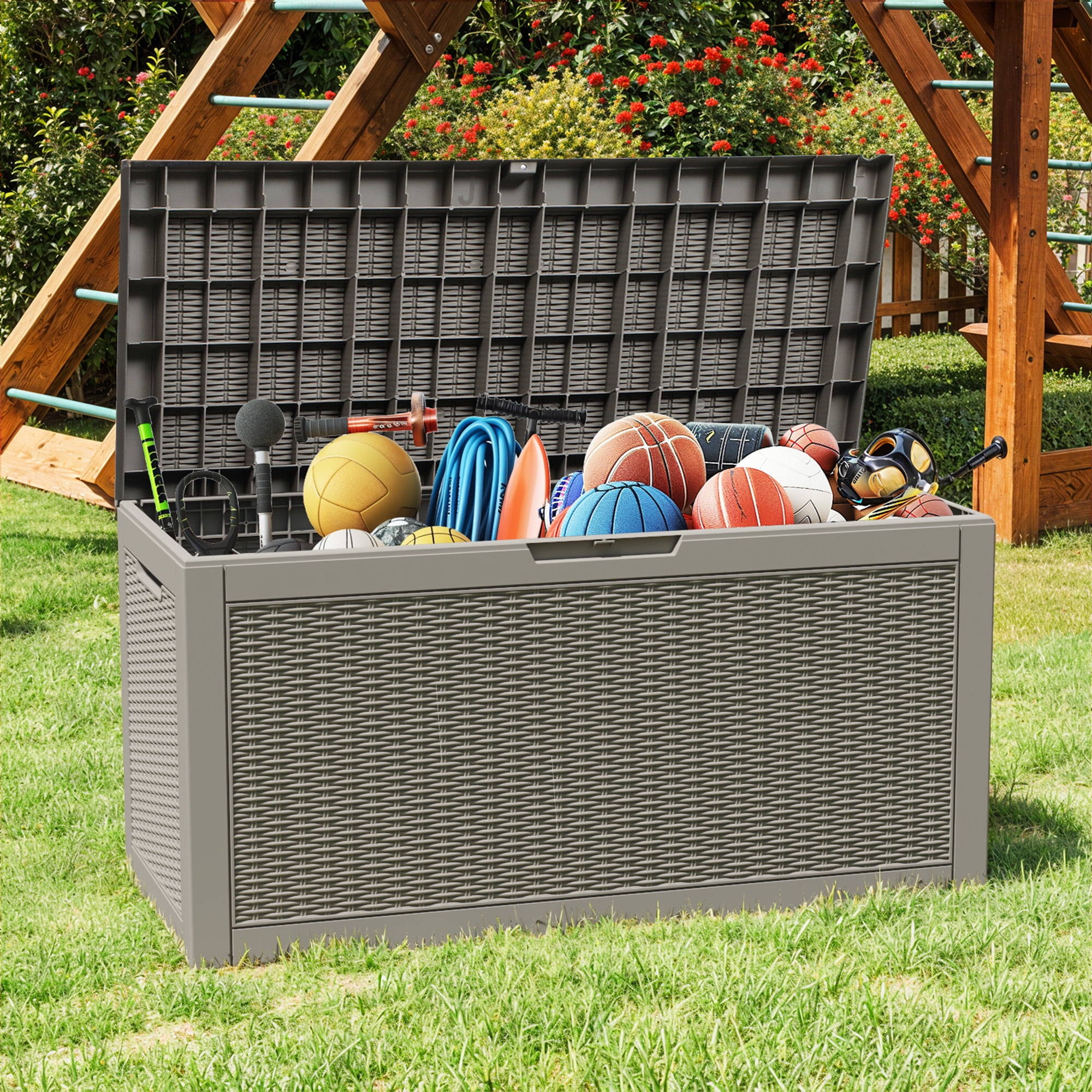 Uforic 60 Gallon Outdoor Resin Deck Box,Weatherproof&Lockable Rattan Storage Box for Garden Patio, Light Brown