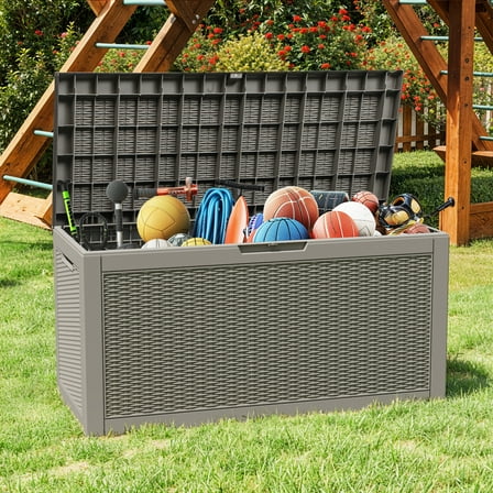 Uforic 60 Gallon Outdoor Resin Deck Box,Weatherproof&Lockable Rattan Storage Box for Garden Patio, Light Brown