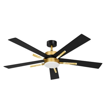 Uforic 60 Inch Large Ceiling Fan with Light and Remote,Crystal Rod Design, Black Gold Modern Ceiling Fans for Living Room,Garage
