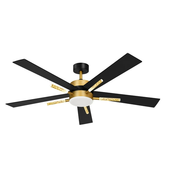 Uforic 60 Inch Large Ceiling Fan with Light and Remote,Crystal Rod Design, Black Gold Modern Ceiling Fans for Living Room,Garage