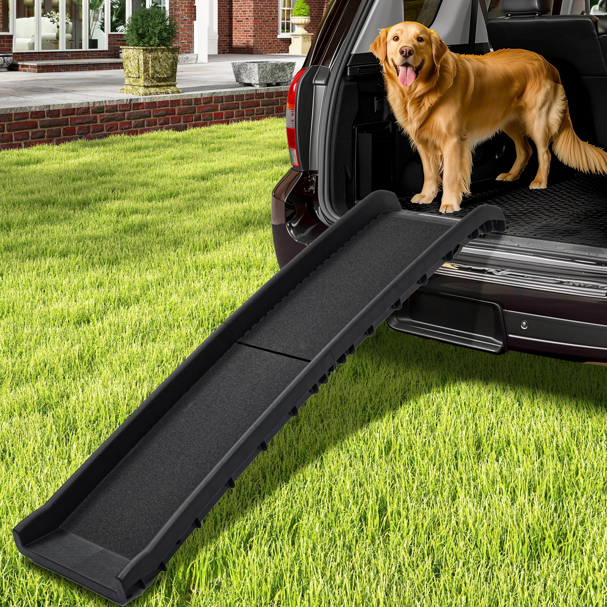 Uforic 61" Folding Dog Ramp, Portable Pet Ramp for Cars with Anti-Slip Tape, 165 lbs Capacity for SUV and Truck, Black