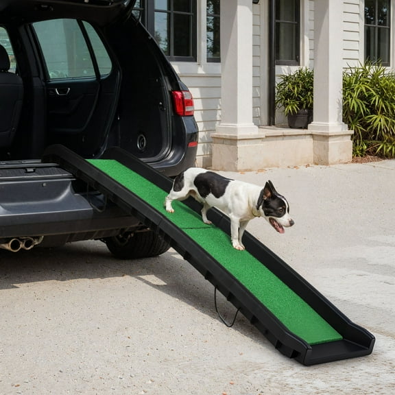 Uforic 61" Folding Dog Ramp, Portable Pet Ramp for Cars with Poly Grass, 165 lbs Capacity for SUV and Truck, Black&Green