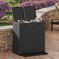 Uforic 62 Gallon Large Outdoor Dual Compartment Trash Bin, Waterproof Resin Garbage Can with Lid, Drip Tray, Hidden Waste Container, Black