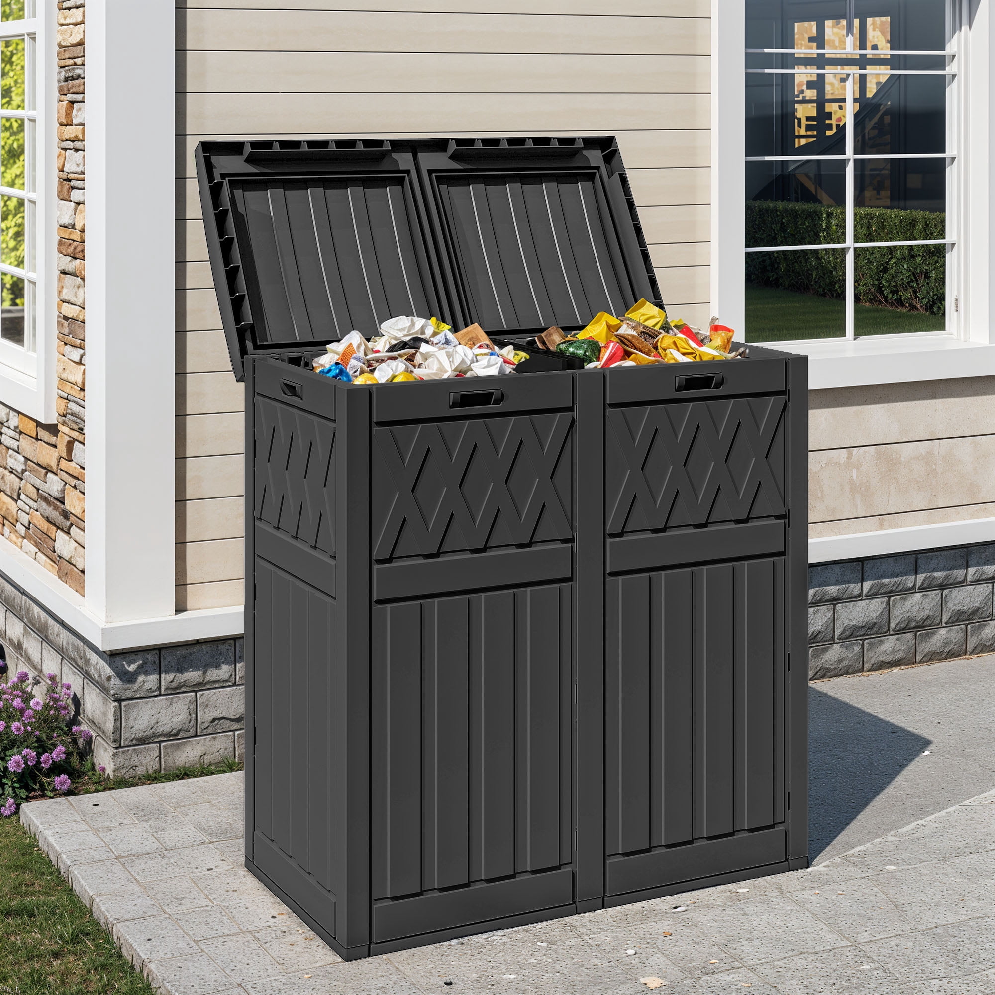 LHBcraft Large 62 Gal Outdoor Trash Can with Big Cover, Waterproof