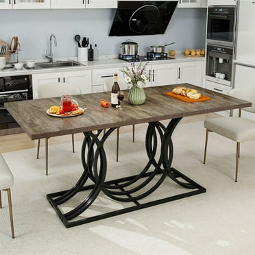 Uforic 63" Dining Table for 4-6 People, Modren Kitchen Table with Metal Leg , Rectangular Dinner Table, Gray