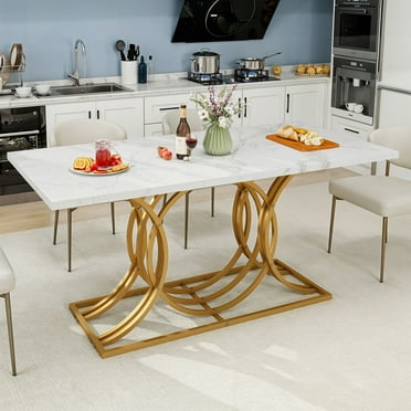 Uforic 63" Dining Table for 4-6 People, Modren Kitchen Table with Metal Leg , Rectangular Dinner Table, Kitchen, White