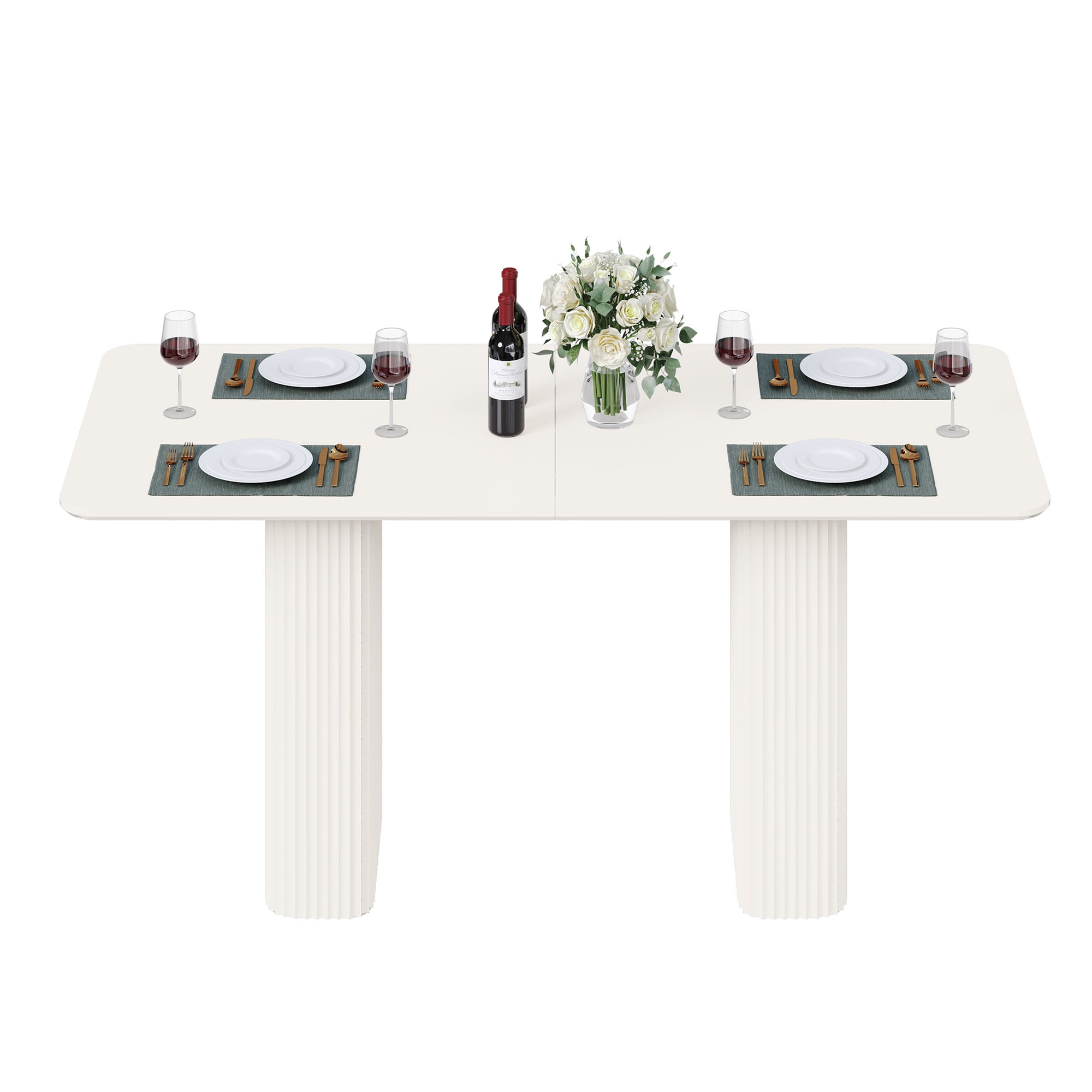 Uforic 63 " Modern Dining Table with Curved Wave Legs, Cream White Rectangular Kitchen Table for 4-6 Person, Dining Room Table for Gathering, Kitchen, Dining Living Room
