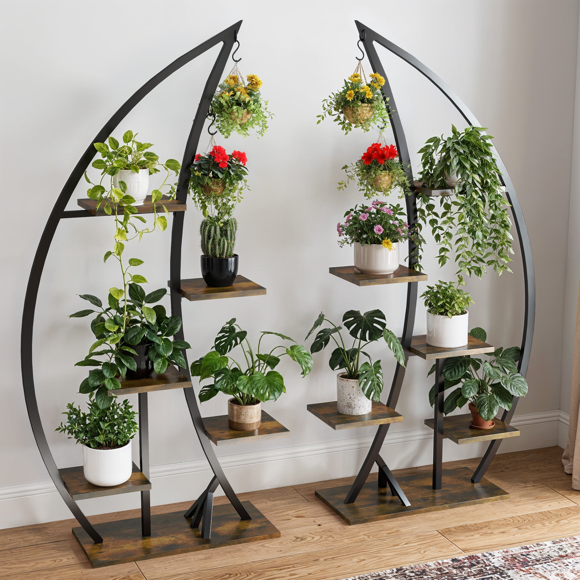 Uforic 63" Plant Stands Indoors with Grow Lights, Half Moon Metal Storge Shelf,Multiple Pots Metal Flower Stands