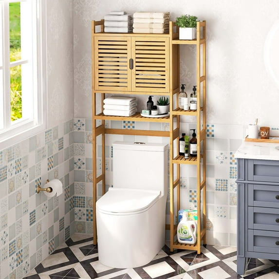 Uforic 65.7" Over-the-Toilet Cabinet with Shelves & Doors, Bathroom Storage Cabinet, Natural