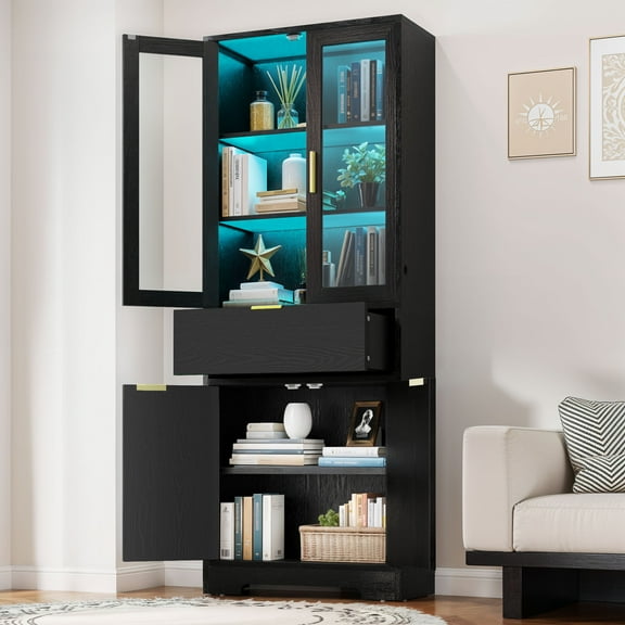 Uforic 65" Bookcase with Drawers & Doors, Tall Storage Cabinet with Adjustable Shelves, Display Bookshelves, Black